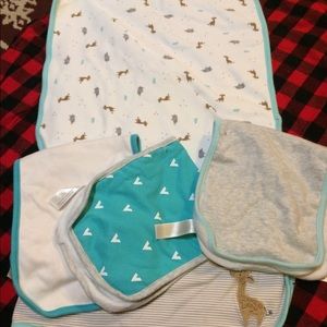 Blanket and burp cloths